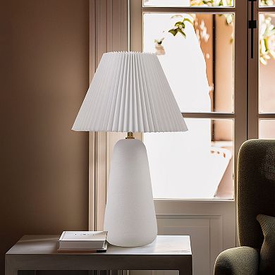 INK+IVY Veluna Textured Ceramic Table Lamp with Fluted Fabric Shade