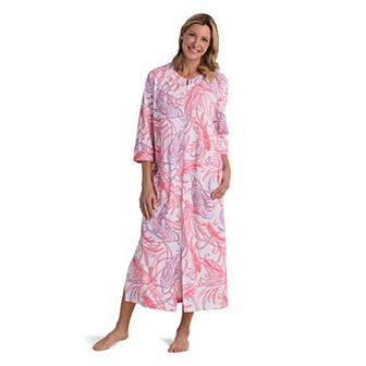 Women's Miss Elaine Essentials Interlock Knit Paisley Print Long Zip Robe