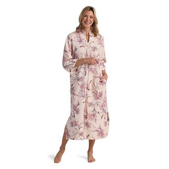 Women's Miss Elaine Essentials Quilt-In-Knit Patterned Long Zip Robe