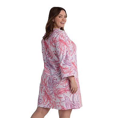 Plus Size Miss Elaine Essentials Interlock Knit Paisley Print Short Snap Robe