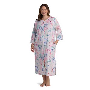 Plus Size Miss Elaine Essentials Sateen Woven Long Zip Robe