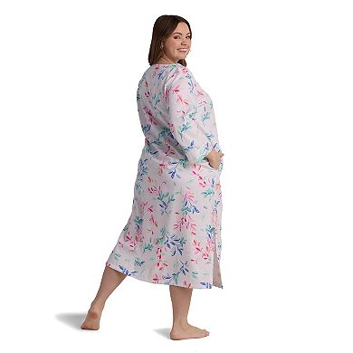 Plus Size Miss Elaine Essentials Sateen Woven Long Zip Robe