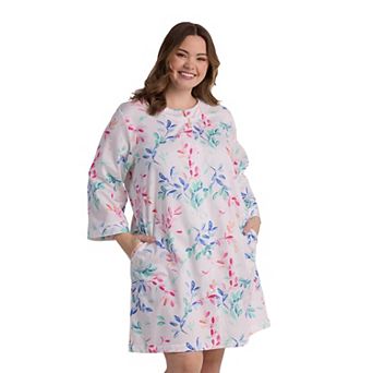 Plus Size Miss Elaine Essentials Sateen Woven Short Snap Robe
