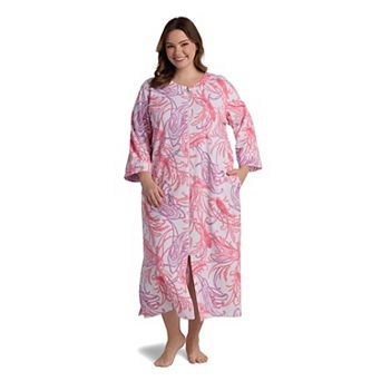 Plus Size Miss Elaine Essentials Interlock Knit Long Zip Robe