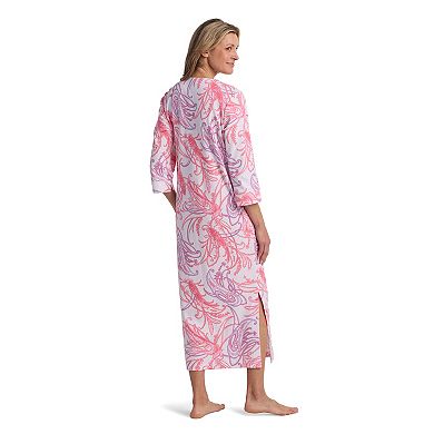 Petite Miss Elaine Essentials Interlock Knit Paisley Print Long Zip Robe