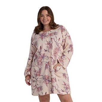 Plus Size Miss Elaine Essentials Quilt-In-Knit Short Snap Robe