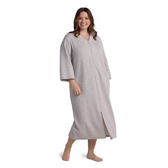 Plus Size Miss Elaine Essentials Quilt-In-Knit Long Zip Robe