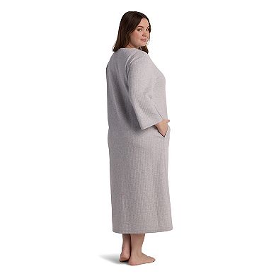 Plus Size Miss Elaine Essentials Quilt-In-Knit Long Zip Robe