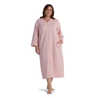 Plus Size Miss Elaine Essentials Quilt-In-Knit Long Zip Robe
