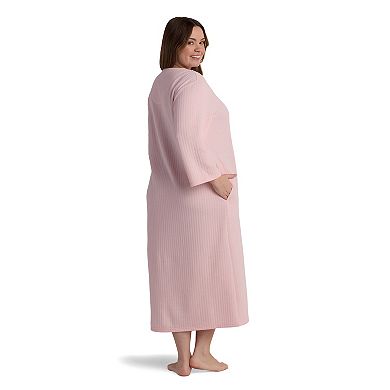 Plus Size Miss Elaine Essentials Quilt-In-Knit Long Zip Robe
