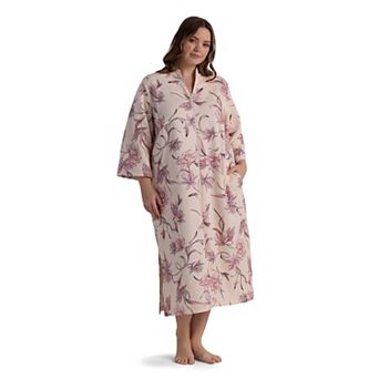 Plus Size Miss Elaine Essentials Quilt-In-Knit Long Zip Robe
