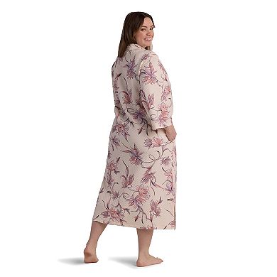 Plus Size Miss Elaine Essentials Quilt-In-Knit Long Zip Robe