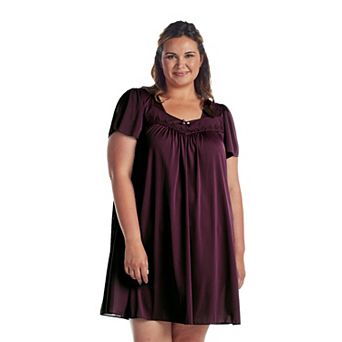 Plus Size Miss Elaine Essentials Tricot Short Gown with Flutter Sleeves