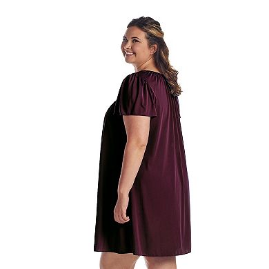 Plus Size Miss Elaine Essentials Tricot Short Gown with Flutter Sleeves