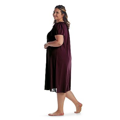 Plus Size Miss Elaine Essentials Tricot Long Gown with Flutter Sleeves