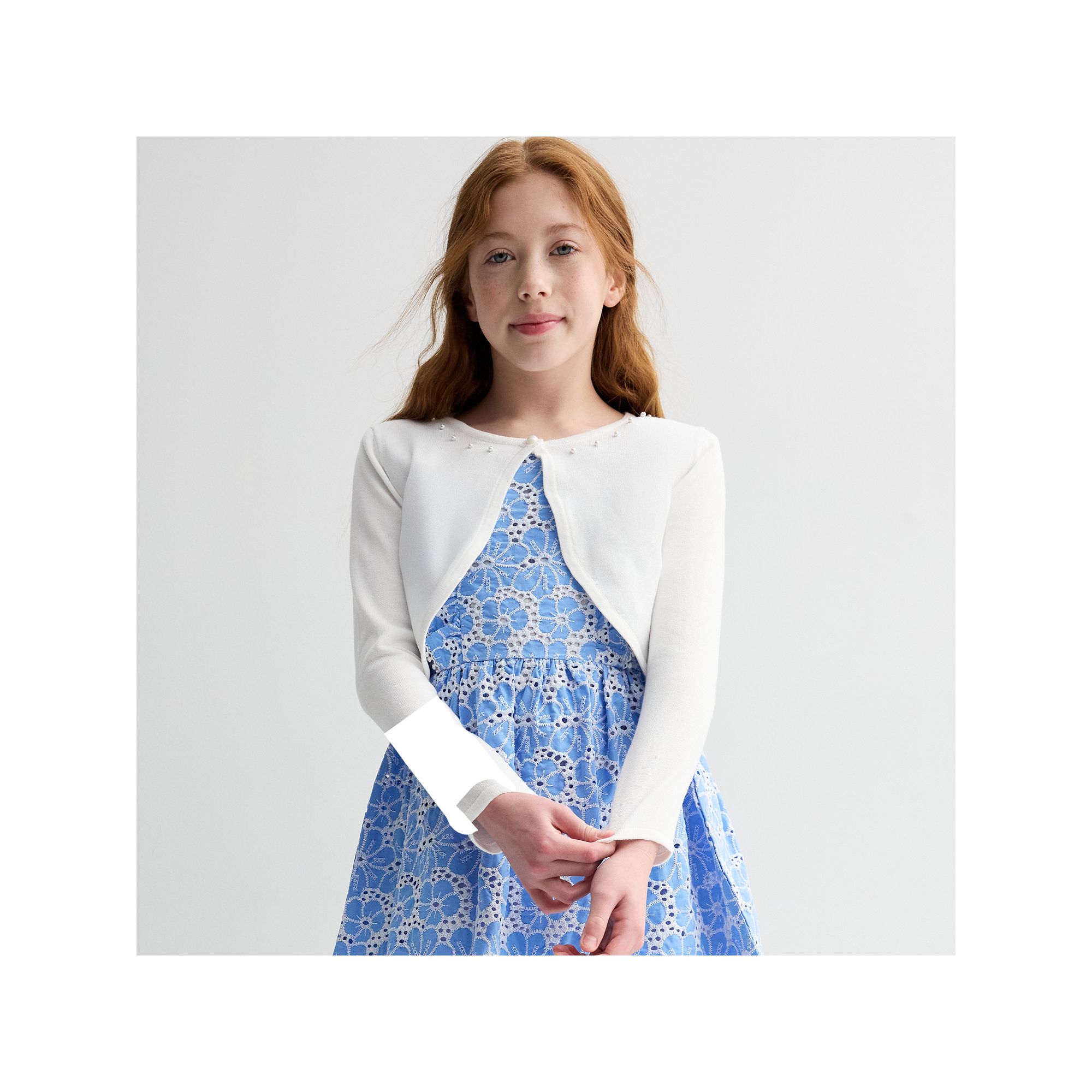 Girls Bonnie Jean Faux-Pearl Embellished Cardigan, Girls, Size: XS, White