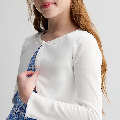 Girls Bonnie Jean Faux-Pearl Embellished Cardigan