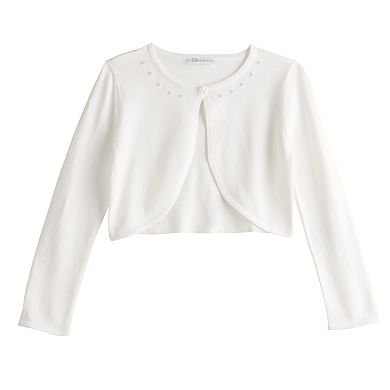 Girls Bonnie Jean Faux-Pearl Embellished Cardigan