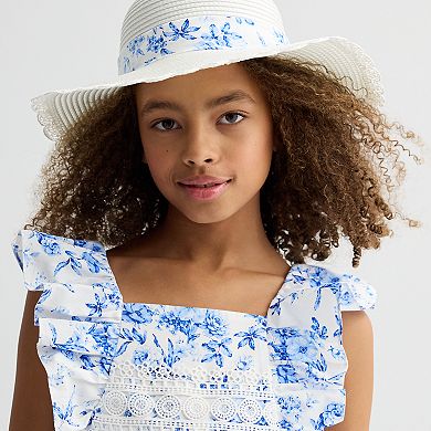 Girls 4-20 Bonnie Jean Floral Pinafore Dress and Hat in Regular & Plus Size