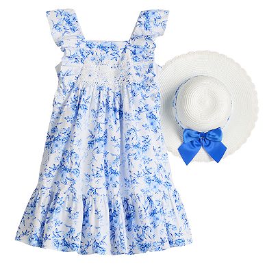Girls 4-20 Bonnie Jean Floral Pinafore Dress and Hat in Regular & Plus Size