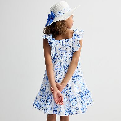 Girls 4-20 Bonnie Jean Floral Pinafore Dress and Hat in Regular & Plus Size