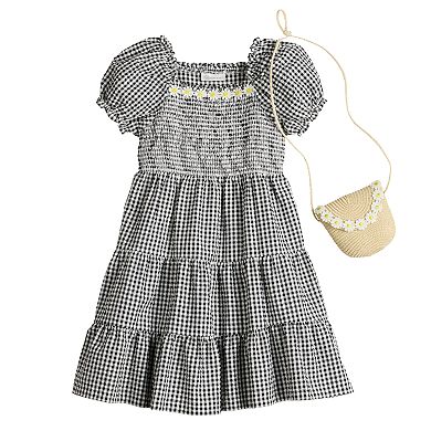 Girls 4-12 Bonnie Jean Puffed Sleeve Smocked Daisy Dress with Purse