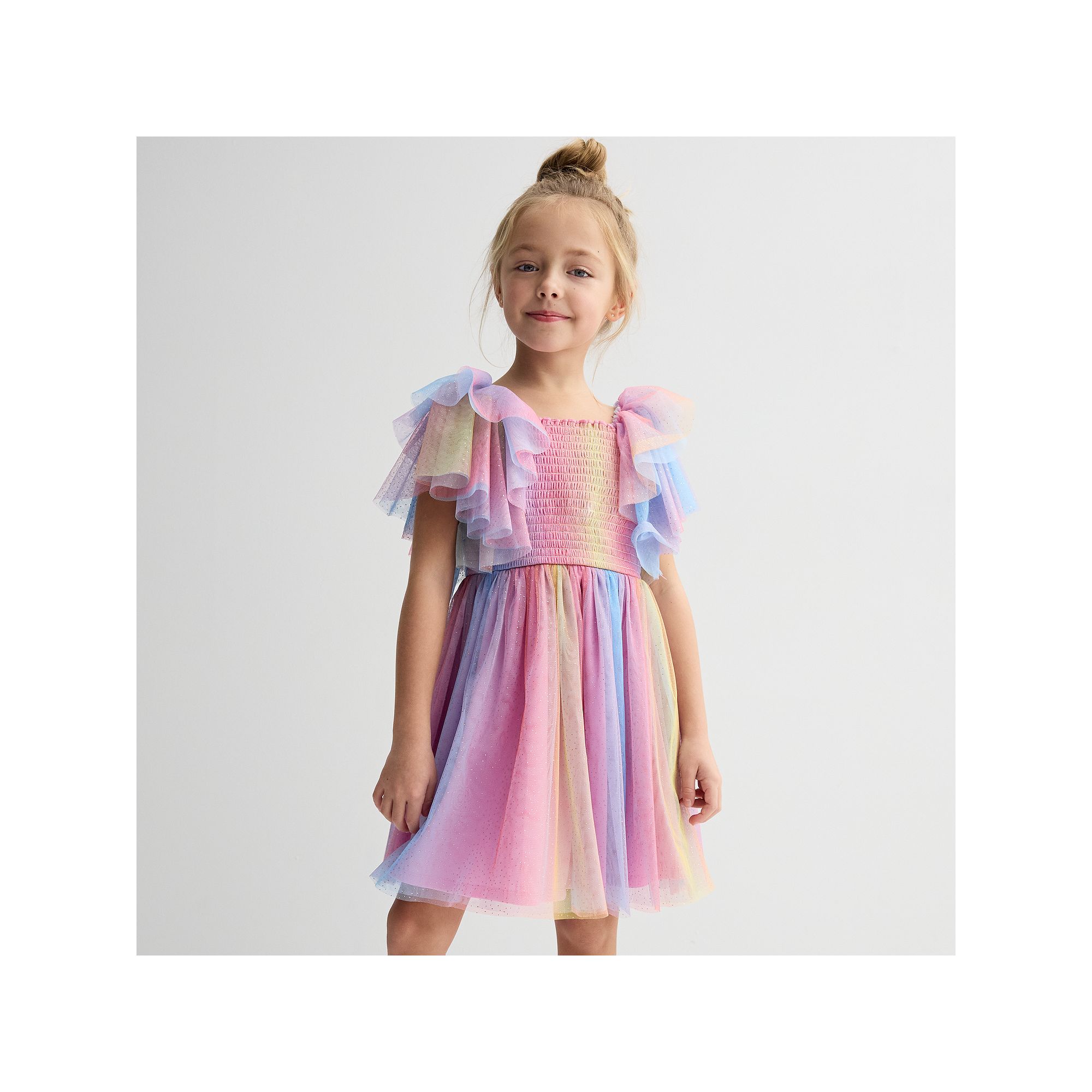 Girls 4-6x Bonnie Jean Rainbow Flutter Sleeve Mesh Dress, Girls