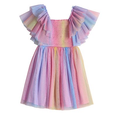 Girls 4-6x Bonnie Jean Rainbow Flutter Sleeve Mesh Dress