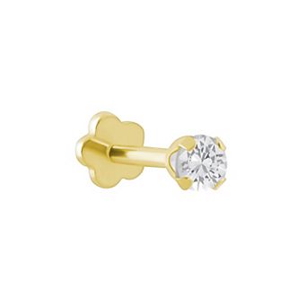 Celebration Gems 14k Gold 3 mm Round White Topaz Labret Stud