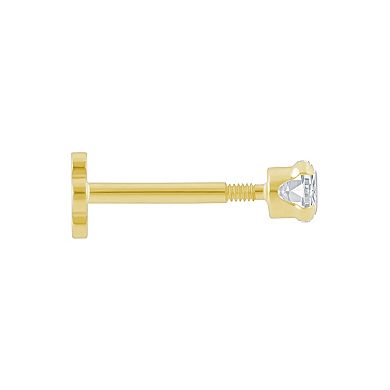 Celebration Gems 14k Gold 3 mm Round White Topaz Labret Stud