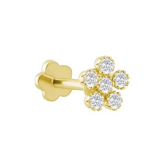 Celebration Gems 14k Gold White Topaz Flower Cluster Labret Stud