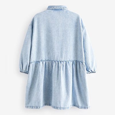 cotton one shoulder dress Girls Denim Polka Dot And Bow Dress