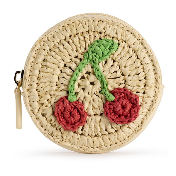 LC Lauren Conrad Crochet Cherry Coin Pouch - Natural