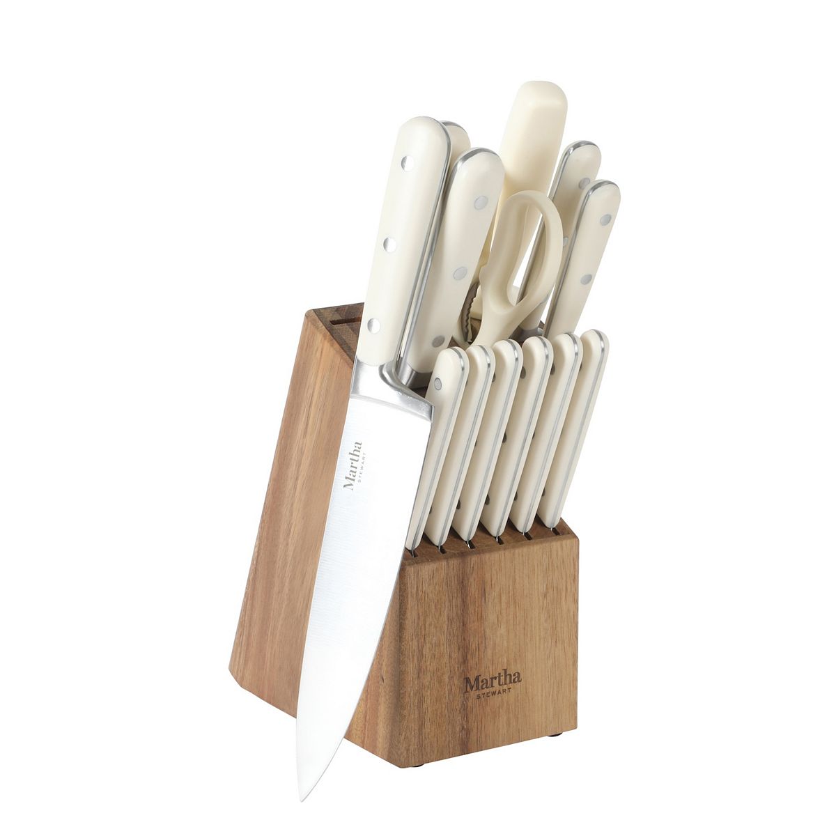 Martha Stewart Eastwalk 14-Piece Matte Knife Block Cutlery Set - Linen