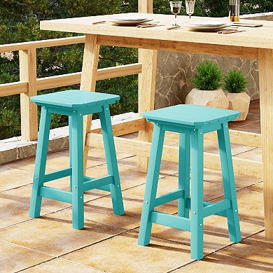 Westintrends 24" Hdpe Outdoor/patio Square Backless Counter Stool (set Of 2)