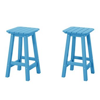 Westintrends 24" Hdpe Outdoor/patio Square Backless Counter Stool (set Of 2)