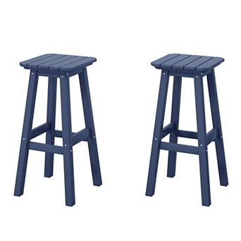 Westintrends 29" Hdpe Outdoor/patio Square Backless Bar Stool (set Of 2)