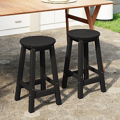Westintrends 24" Hdpe Outdoor/patio Round Counter Stool (set Of 2)