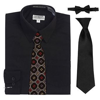 Gioberti Kid's Long Sleeve Dress Shirt With Design Tie Set