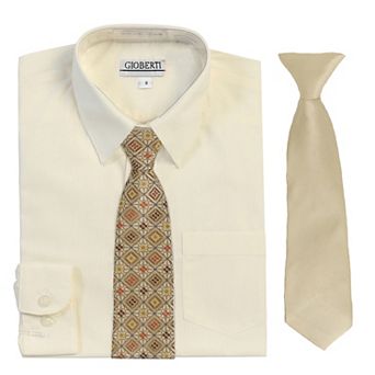 Gioberti Kid's Long Sleeve Dress Shirt With Design Tie Set