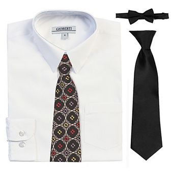 Gioberti Kid's Long Sleeve Dress Shirt With Design Tie Set