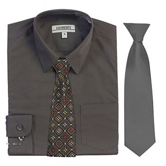 Gioberti Boy's Long Sleeve Dress Shirt With Design Tie Set