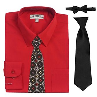 Gioberti Boy's Long Sleeve Dress Shirt With Design Tie Set