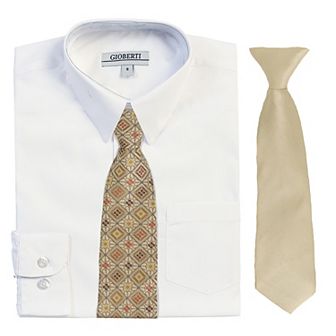 Gioberti Boy's Long Sleeve Dress Shirt With Design Tie Set