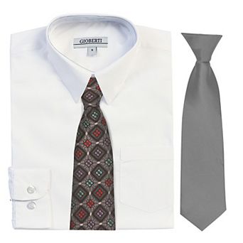 Gioberti Boy's Long Sleeve Dress Shirt With Design Tie Set