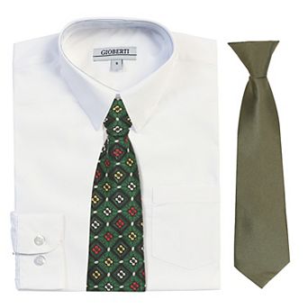 Gioberti Boy's Long Sleeve Dress Shirt With Design Tie Set