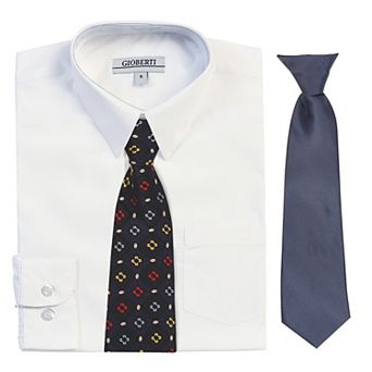 Gioberti Boy's Long Sleeve Dress Shirt With Design Tie Set