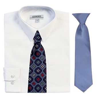 Gioberti Boy's Long Sleeve Dress Shirt With Design Tie Set