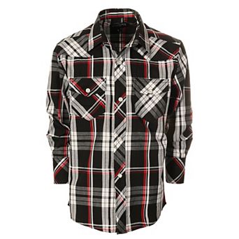 Gioberti Boy's Casual Western Plaid Long Sleeve Pearl Snaps Shirt