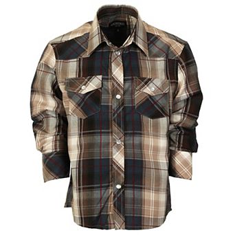 Gioberti Boy's Casual Western Plaid Long Sleeve Pearl Snaps Shirt
